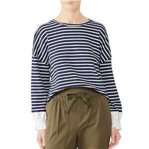 Kinly Blue White Striped Cuffed Sweatshirt MEDIUM Preppy Nautical Designer $198